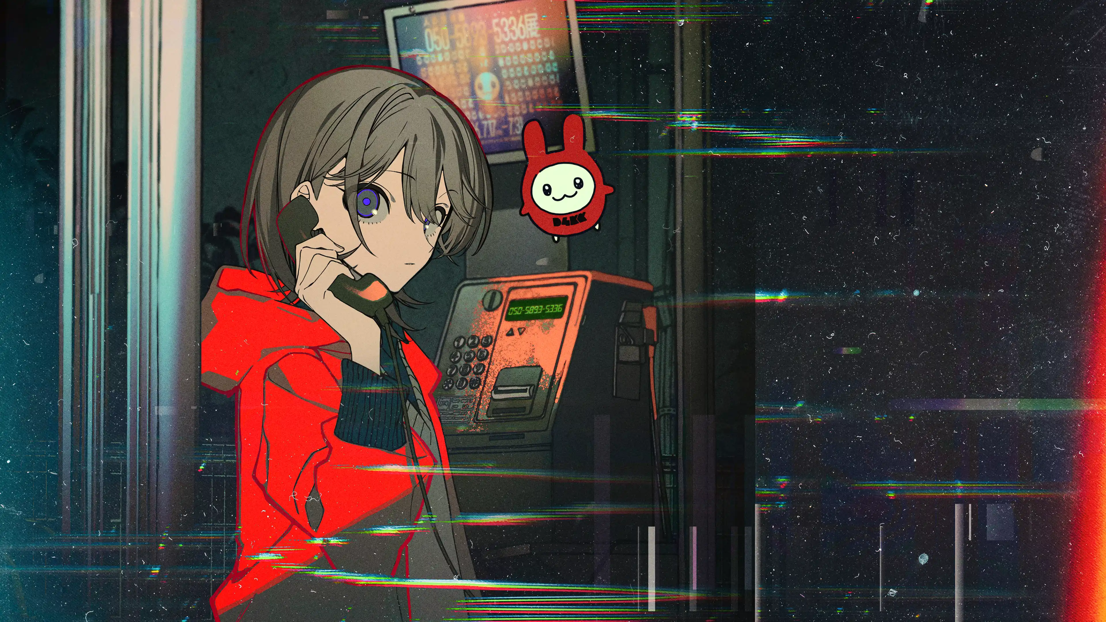 050-5893-5336展 キービジュアル（夜の電話ボックスで受話器を持つ赤いパーカーの少女）